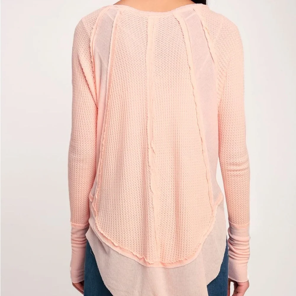 Free People Pale Pink Layered Waffle Long Sleeve Tee